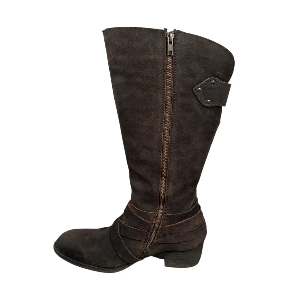 BORN Moanna Brown Suede Leather Tall Riding Boots with Buckle Women's 11 Western